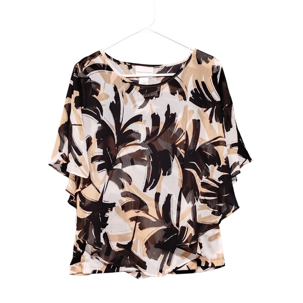 Alfred Dunner Women's Size‎ S Abstract Floral Print Flutter Sleeve Blouse Top